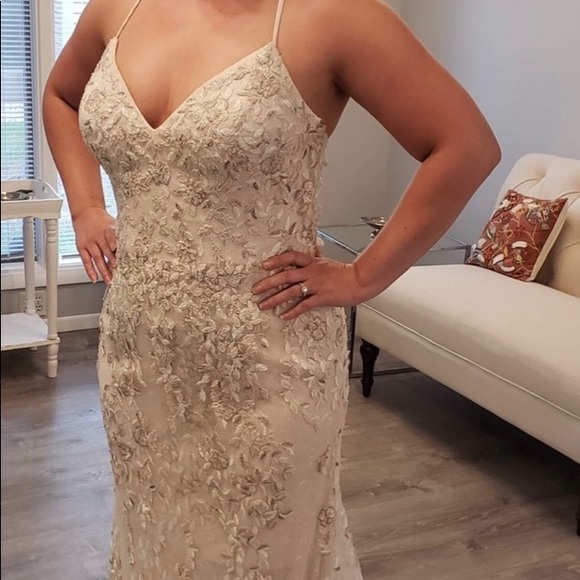 Embroidered and Beaded Lace Sheath Wedding Dress - Picture 2 of 10